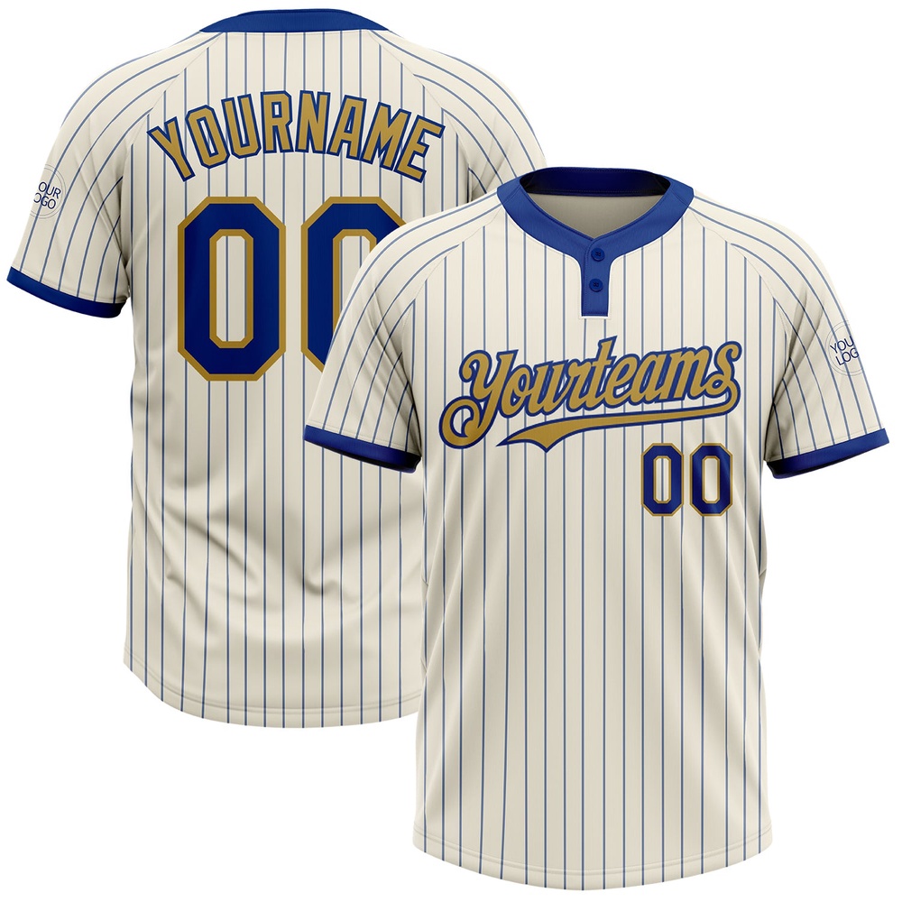 Cream Royal Pinstripe Old Gold Two Button Unisex Softball Jersey, Custom Team Softball Jersey