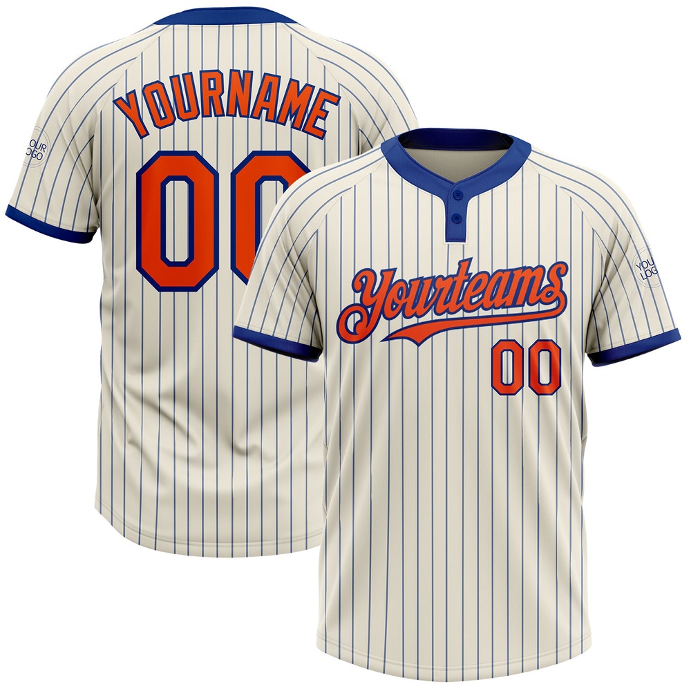 Cream Royal Pinstripe Orange Two Button Unisex Softball Jersey, Custom Team Softball Jersey
