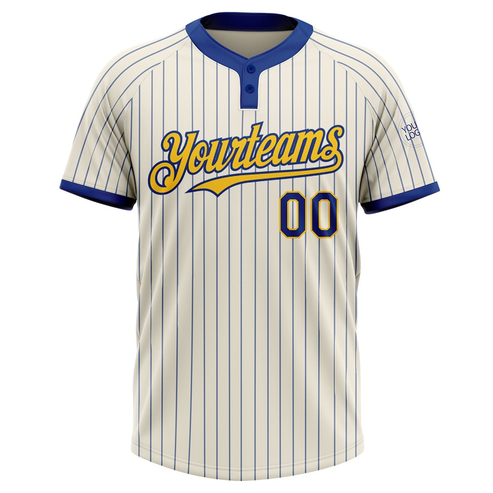 Cream Royal Pinstripe Yellow Two Button Unisex Softball Jersey, Custom Team Softball Jersey Cream Royal Pinstripe Yellow Two Button Unisex Softball Jersey, Custom Team Softball Jersey