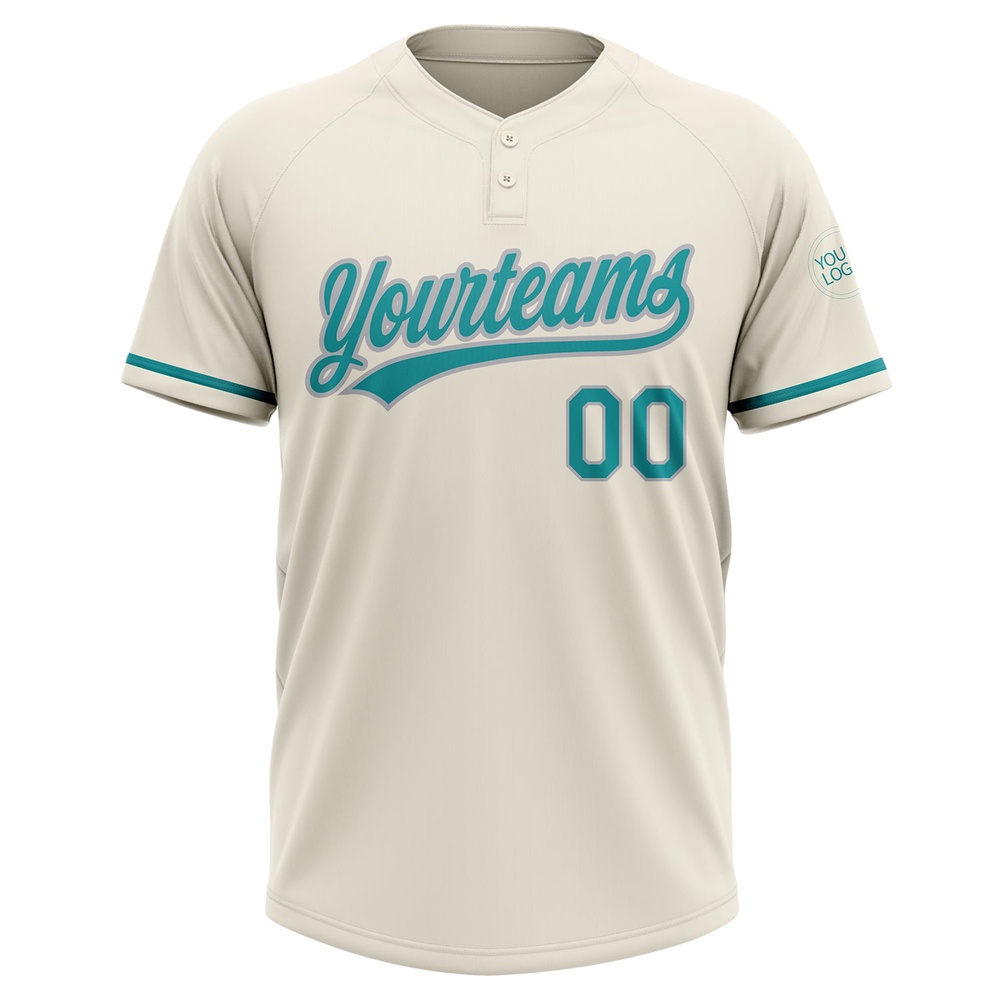 Cream Teal Gray Two Button Unisex Softball Jersey, Custom Team Softball Jersey