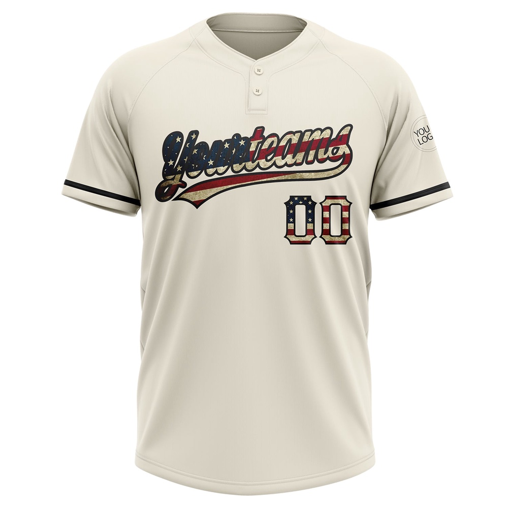Cream Vintage USA Flag Black Two Button Unisex Softball Jersey, Custom Team Softball Jersey Cream Vintage USA Flag Black Two Button Unisex Softball Jersey, Custom Team Softball Jersey