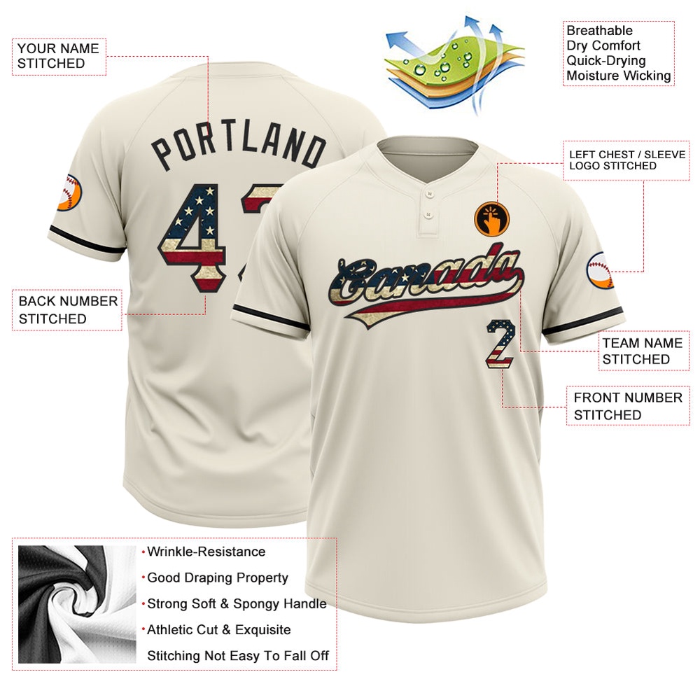 Cream Vintage USA Flag Black Two Button Unisex Softball Jersey, Custom Team Softball Jersey Cream Vintage USA Flag Black Two Button Unisex Softball Jersey, Custom Team Softball Jersey