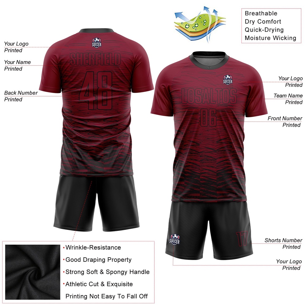 Crimosn Black Sublimation Soccer Uniform Jersey, Custom Team Soccer Jersey Shirt
