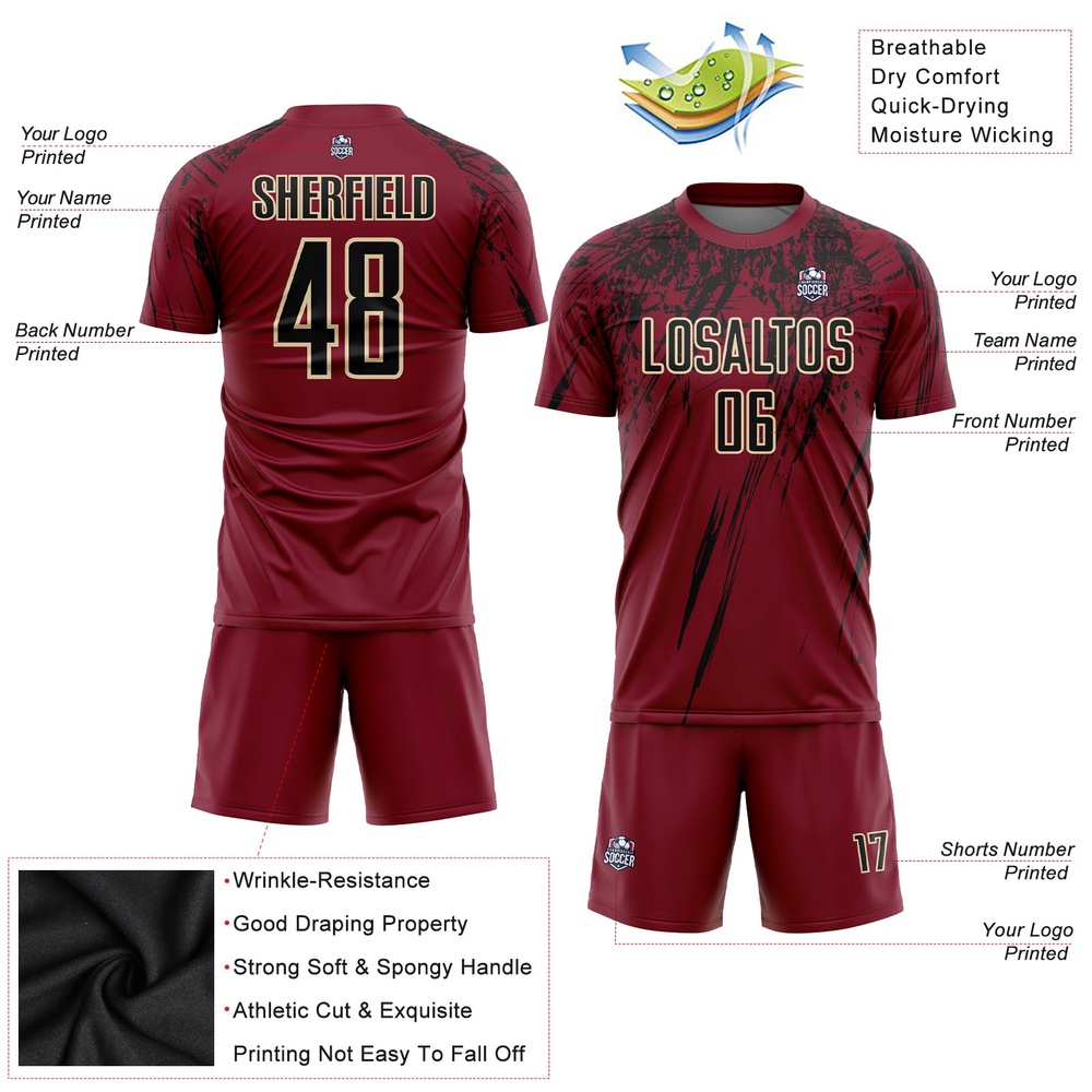 Crimson Black Cream Sublimation Soccer Uniform Jersey, Custom Team Soccer Jersey Shirt