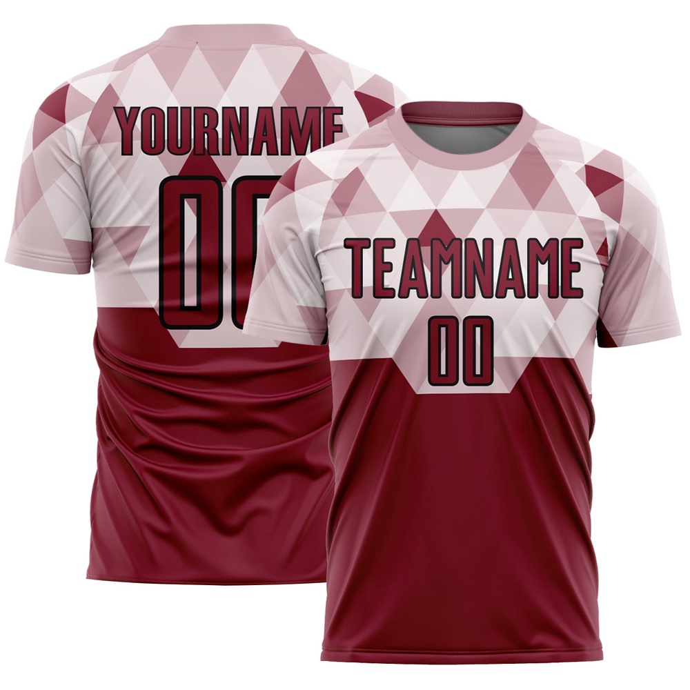 Crimson Black Geometric Shapes Sublimation Soccer Uniform Jersey, Custom Team Soccer Jersey Shirt