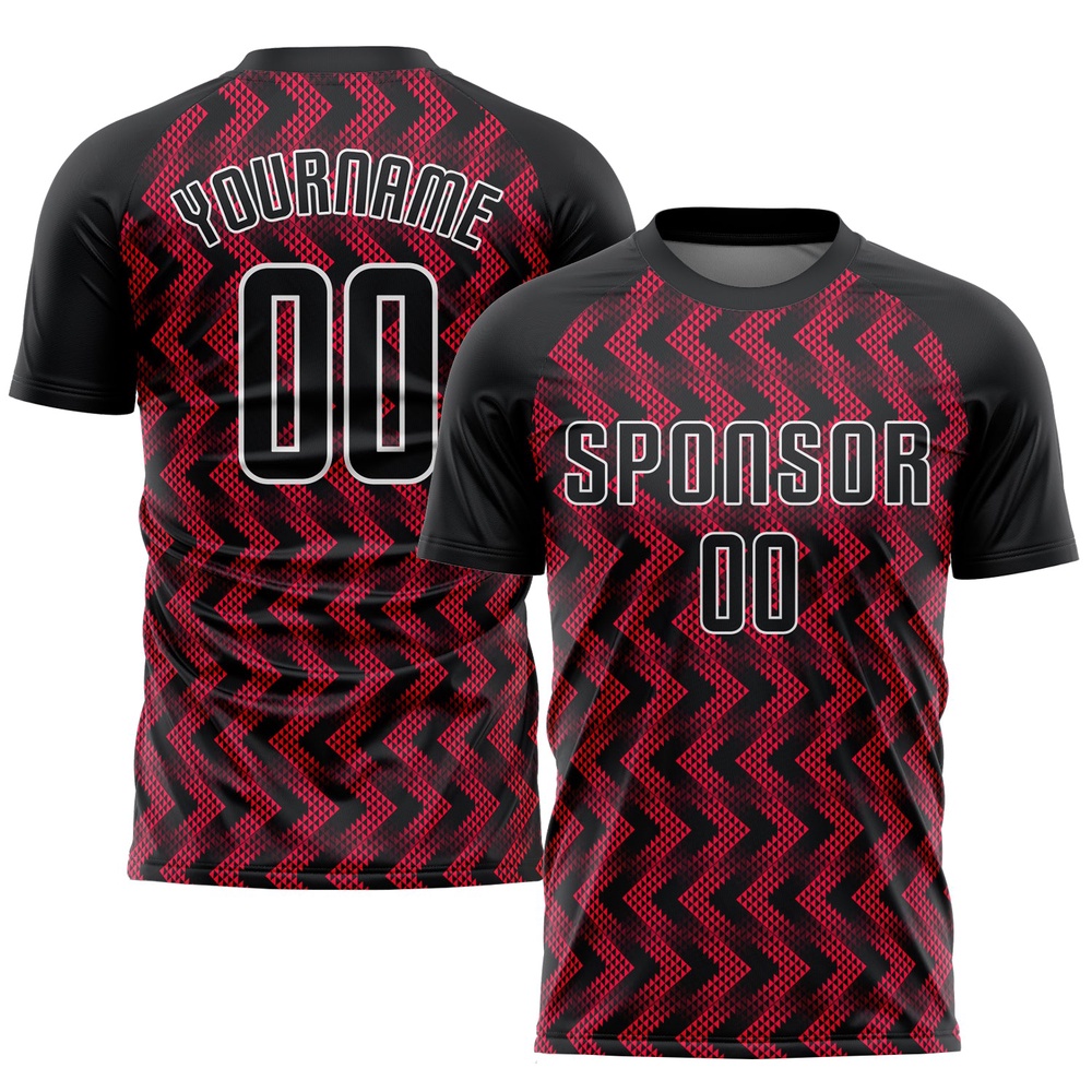 Crimson Black White Sublimation Soccer Uniform Jersey, Custom Team Soccer Jersey Shirt