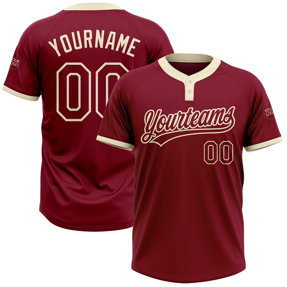 Crimson Crimson Cream Two Button Unisex Softball Jersey, Custom Team Softball Jersey
