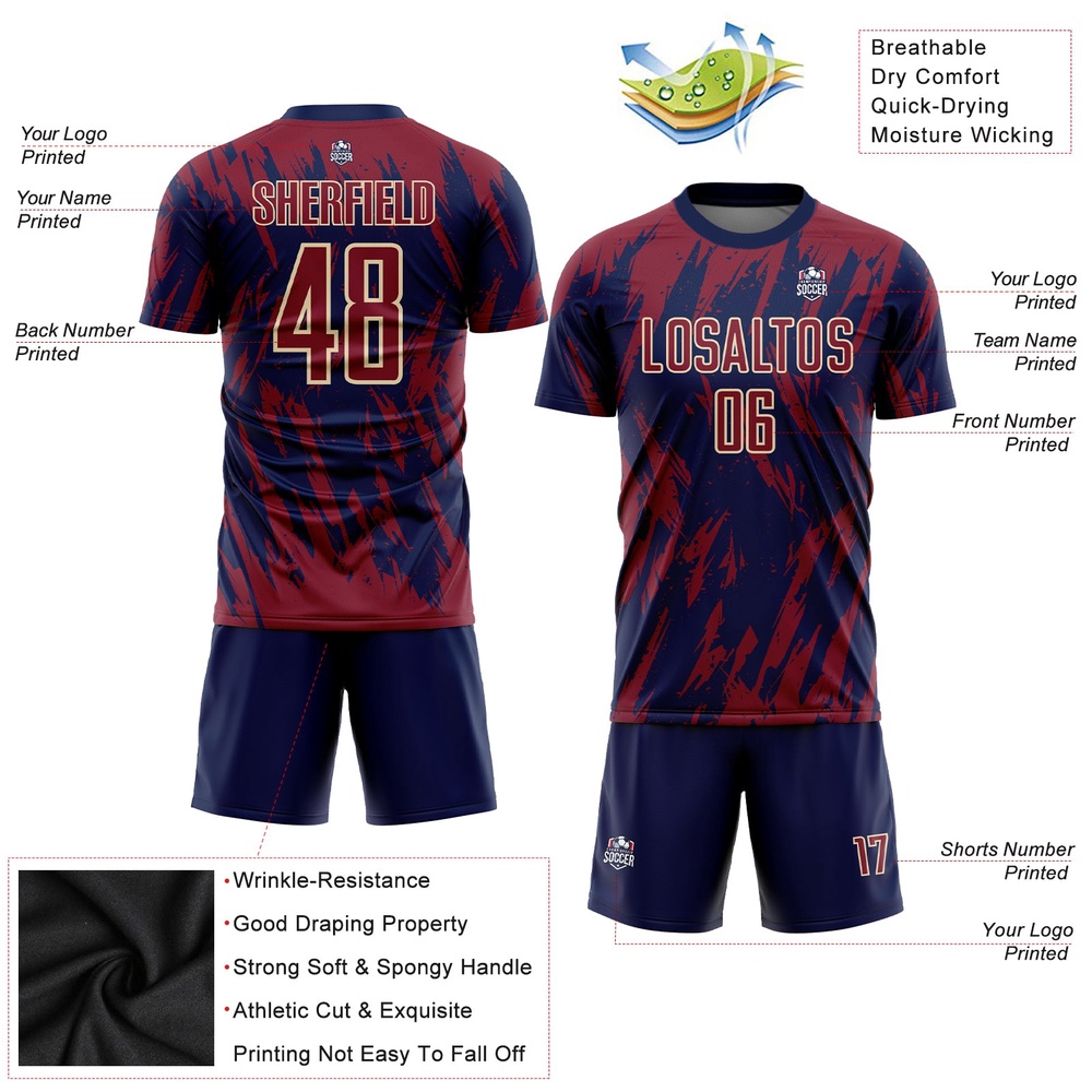 Crimson Navy City Cream Sublimation Soccer Uniform Jersey, Custom Team Soccer Jersey Shirt
