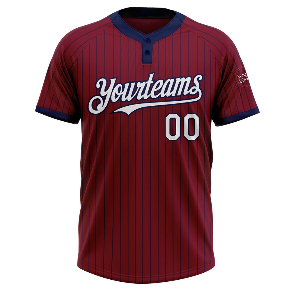 Crimson Navy Pinstripe White Two Button Unisex Softball Jersey, Custom Team Softball Jersey Crimson Navy Pinstripe White Two Button Unisex Softball Jersey, Custom Team Softball Jersey