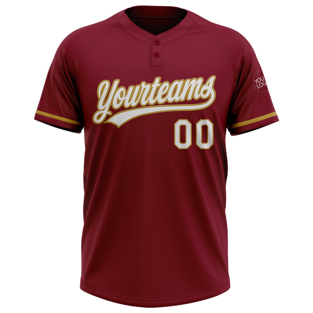 Crimson White Old Gold Two Button Unisex Softball Jersey, Custom Team Softball Jersey