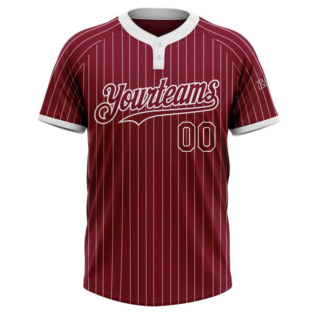 Crimson White Pinstripe White Two Button Unisex Softball Jersey, Custom Team Softball Jersey Crimson White Pinstripe White Two Button Unisex Softball Jersey, Custom Team Softball Jersey