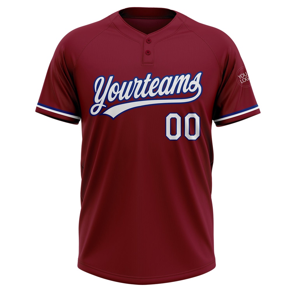 Crimson White Royal Two Button Unisex Softball Jersey, Custom Team Softball Jersey
