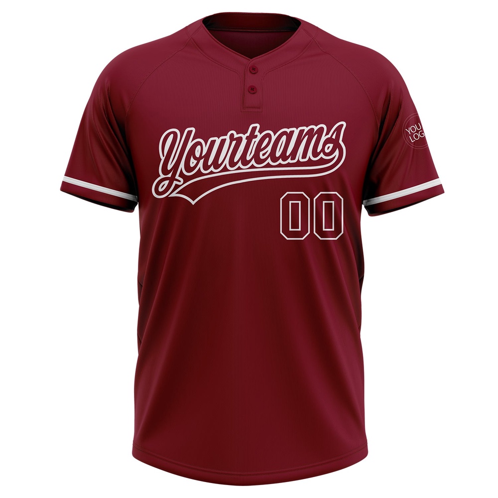 Crimson White Two Button Unisex Softball Jersey, Custom Team Softball Jersey
