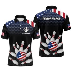 Custom American Flag Bowling Polo Shirt Men&hellip;