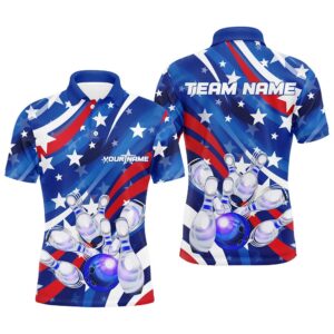 Custom American Flag Strike Bowling Polo Shirts&hellip;