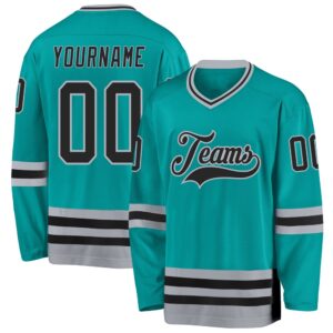 Custom Aqua Black Gray Hockey Jersey, New Hockey Jersey, Personali Sport Team Jersey Shirt