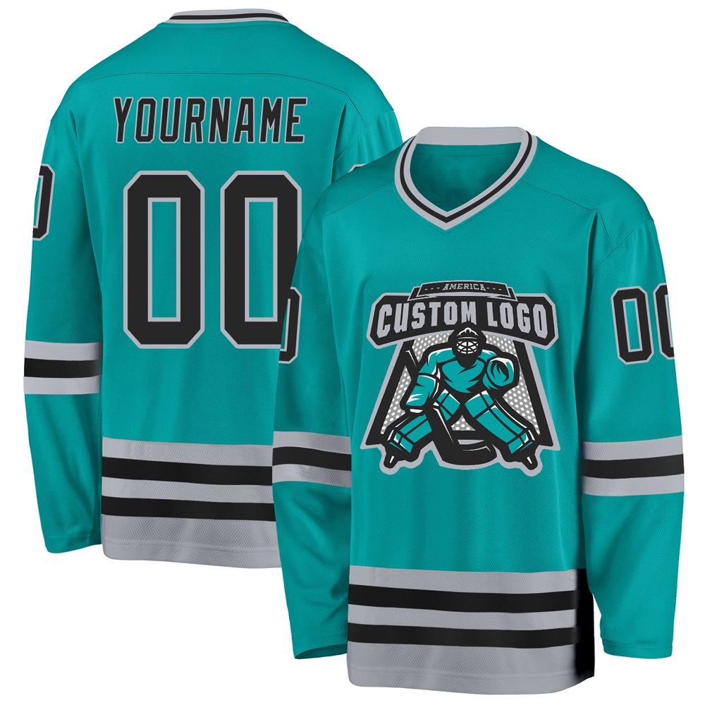 Custom Aqua Black Gray Hockey Jersey, New Hockey Jersey, Personali Sport Team Jersey Shirt