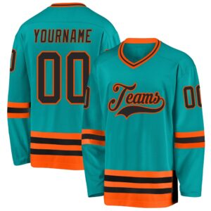 Custom Aqua Black Orange Hockey Jersey, New Hockey Jersey, Personali Sport Team Jersey Shirt