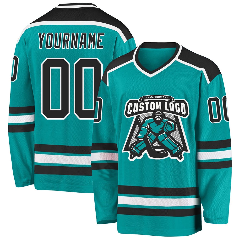 Custom Aqua Black White Hockey Jersey, New Hockey Jersey, Personali Sport Team Jersey Shirt