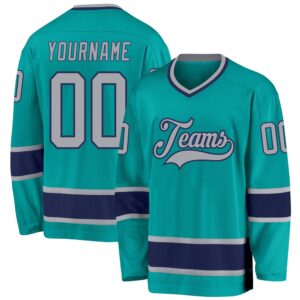 Custom Aqua Gray Navy Hockey Jersey, New Hockey Jersey, Personali Sport Team Jersey Shirt