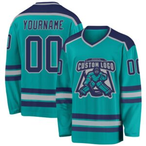 Custom Aqua Navy Gray Hockey Jersey, New Hockey Jersey, Personali Sport Team Jersey Shirt