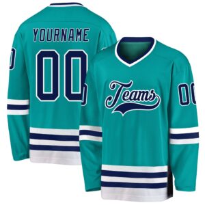 Custom Aqua Navy White Hockey Jersey, New Hockey Jersey, Personali Sport Team Jersey Shirt