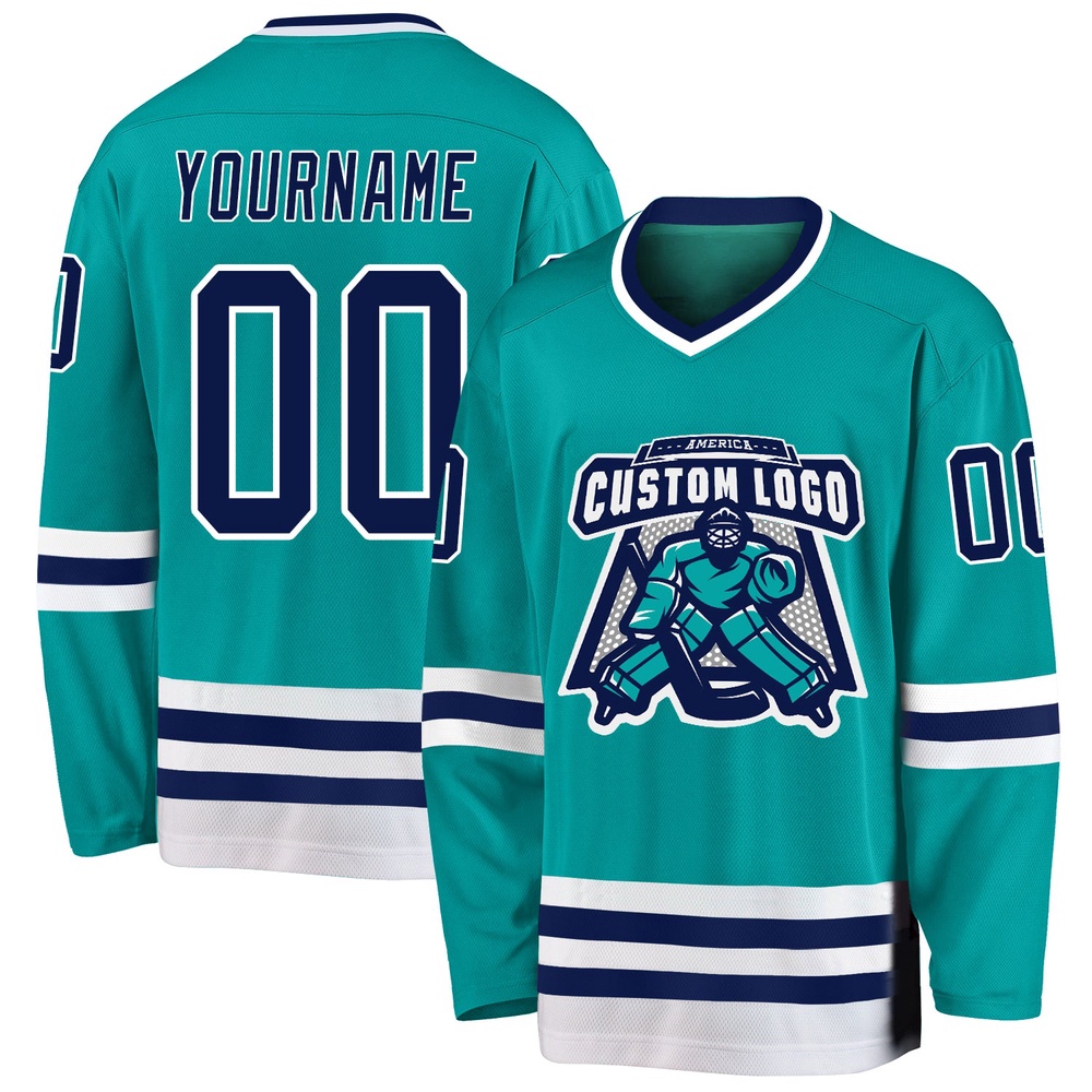 Custom Aqua Navy White Hockey Jersey, New Hockey Jersey, Personali Sport Team Jersey Shirt