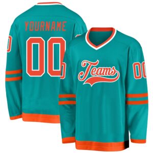 Custom Aqua Orange White Hockey Jersey, New Hockey Jersey, Personali Sport Team Jersey Shirt