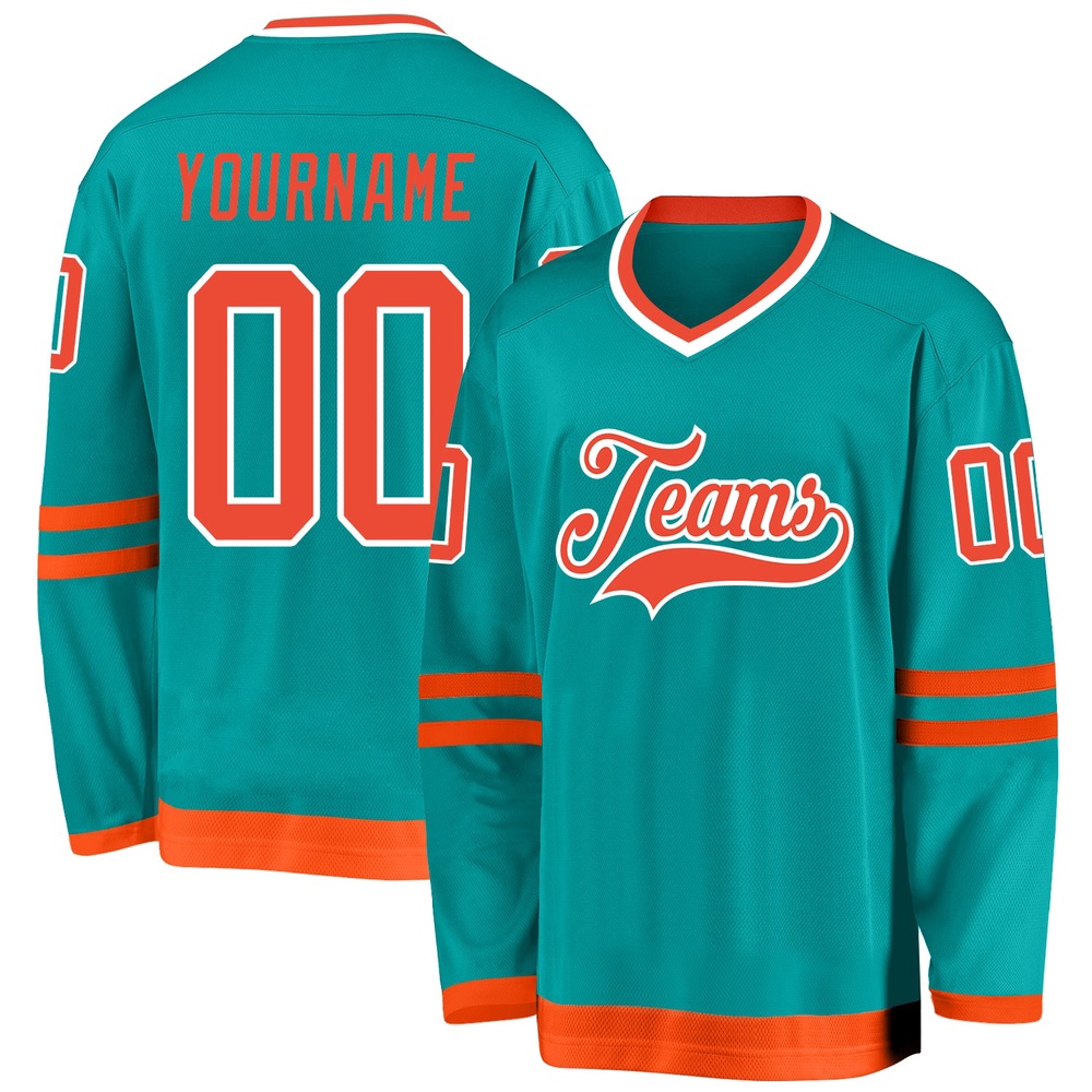 Custom Aqua Orange White Hockey Jersey, New Hockey Jersey, Personali Sport Team Jersey Shirt