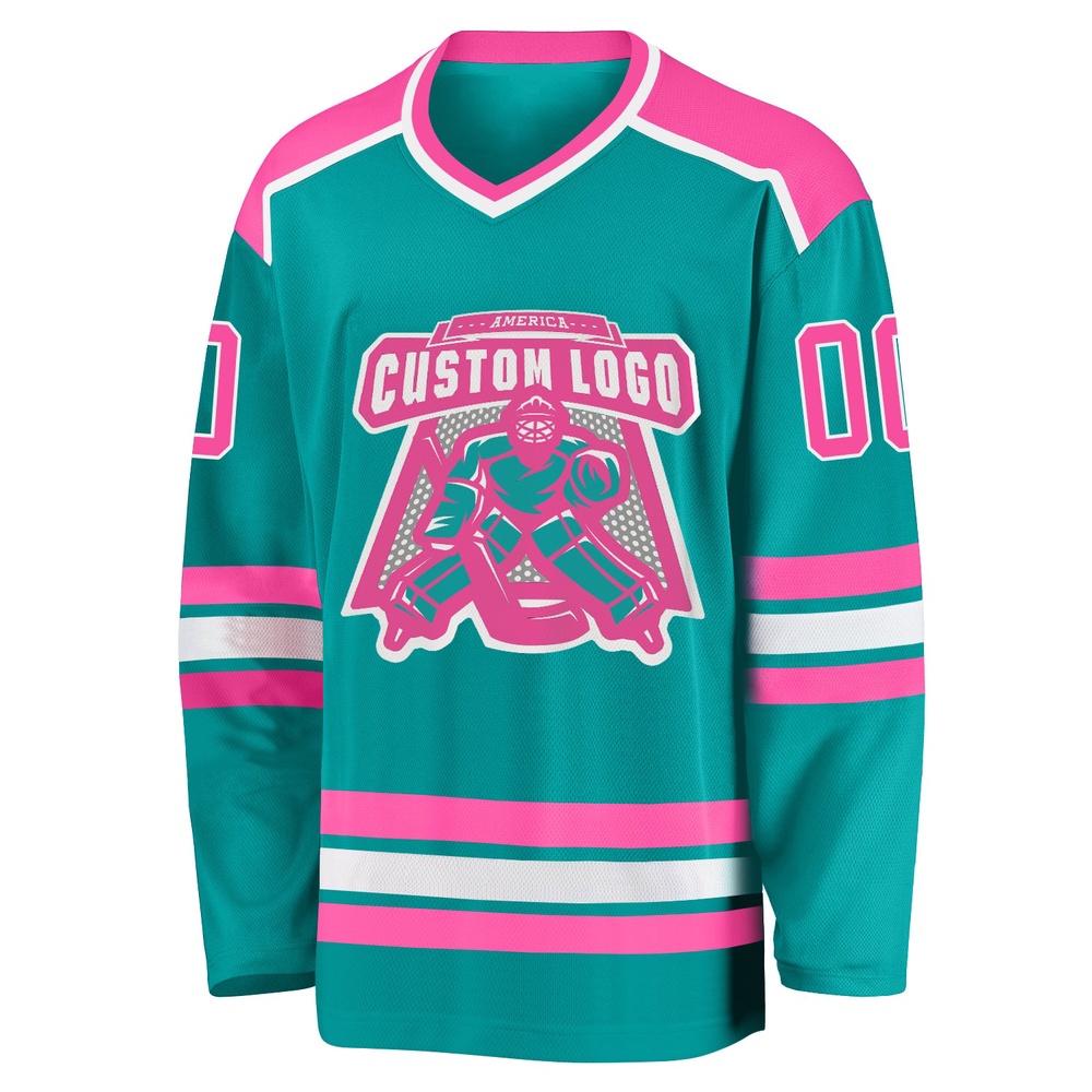 Custom Aqua Pink White Hockey Jersey, New Hockey Jersey, Personali Sport Team Jersey Shirt