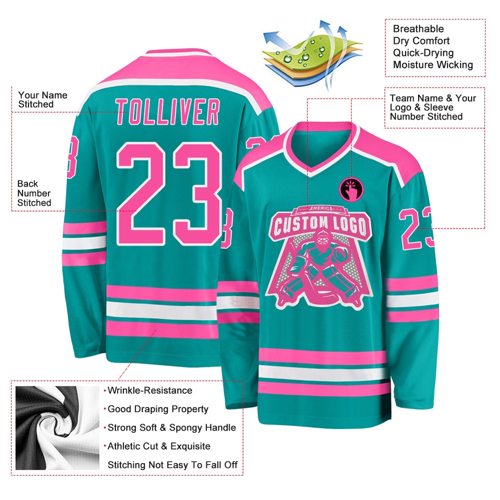 Custom Aqua Pink White Hockey Jersey, New Hockey Jersey, Personali Sport Team Jersey Shirt