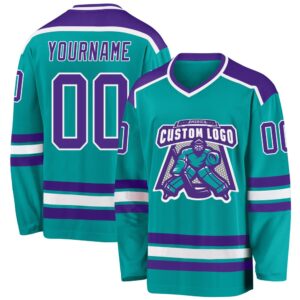 Custom Aqua Purple White Hockey Jersey, New Hockey Jersey, Personali Sport Team Jersey Shirt