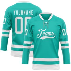 Custom Aqua White Hockey Lace Neck Jersey,&hellip;