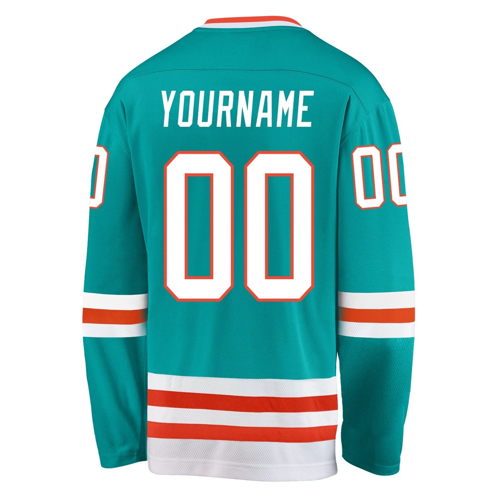 Custom Aqua White Orange Hockey Jersey, New Hockey Jersey, Personali Sport Team Jersey Shirt