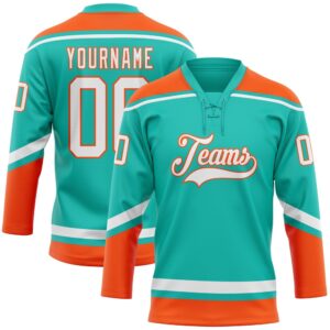 Custom Aqua White Orange Hockey Lace Neck&hellip;