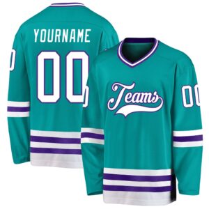 Custom Aqua White Purple Hockey Jersey, New&hellip;