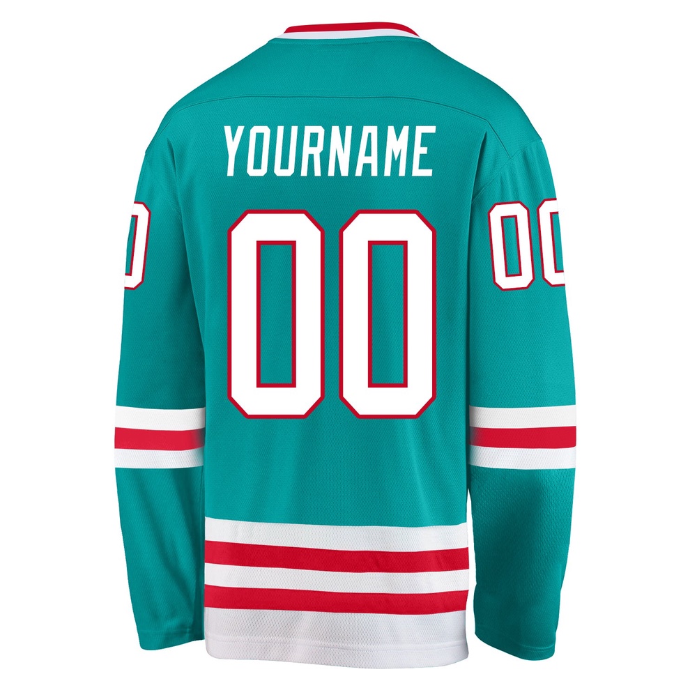 Custom Aqua White Red Hockey Jersey, New Hockey Jersey, Personali Sport Team Jersey Shirt