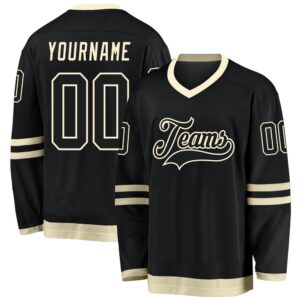 Custom Black Black Cream Hockey Jersey, New&hellip;