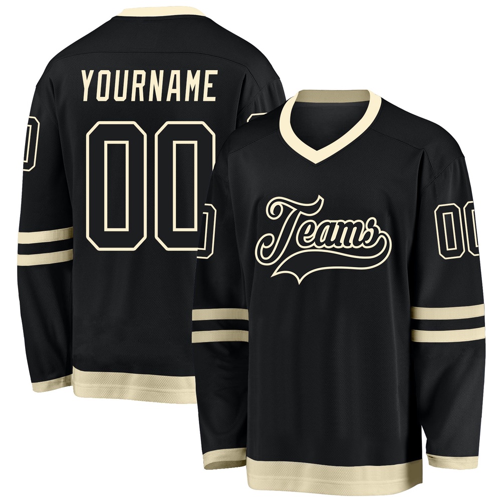 Custom Black Black Cream Hockey Jersey, New Hockey Jersey, Personali Sport Team Jersey Shirt