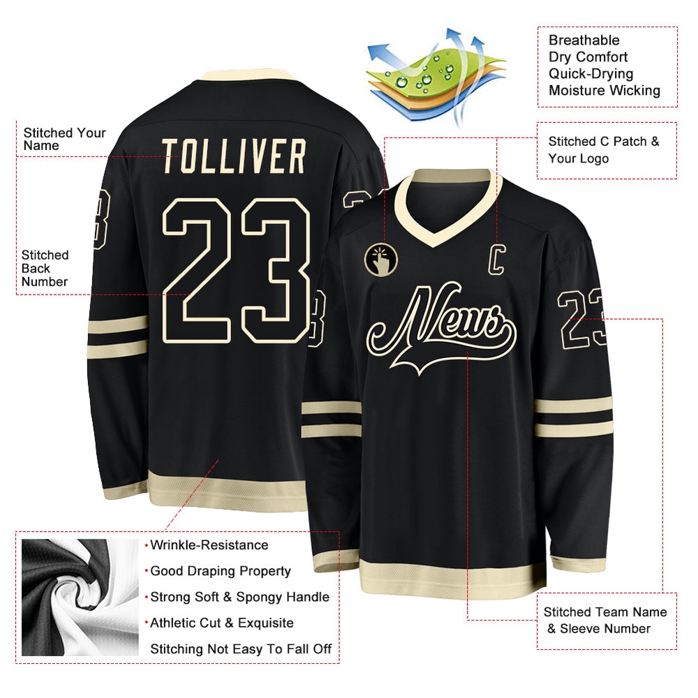 Custom Black Black Cream Hockey Jersey, New Hockey Jersey, Personali Sport Team Jersey Shirt