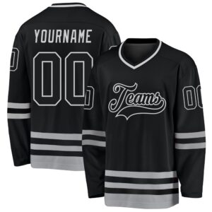 Custom Black Black Gray Hockey Jersey, New&hellip;