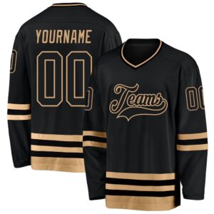 Custom Black Black Old Gold Hockey Jersey,&hellip;