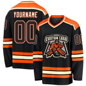 Custom Black Black Orange Cream Hockey Jersey,&hellip;