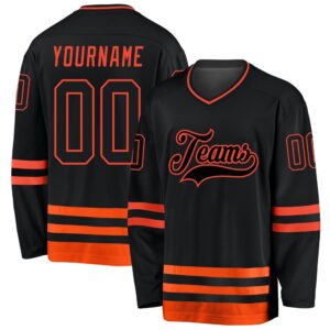 Custom Black Black Orange Hockey Jersey, New&hellip;