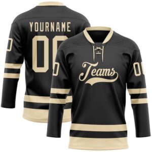 Custom Black Cream Hockey Lace Neck Jersey,&hellip;