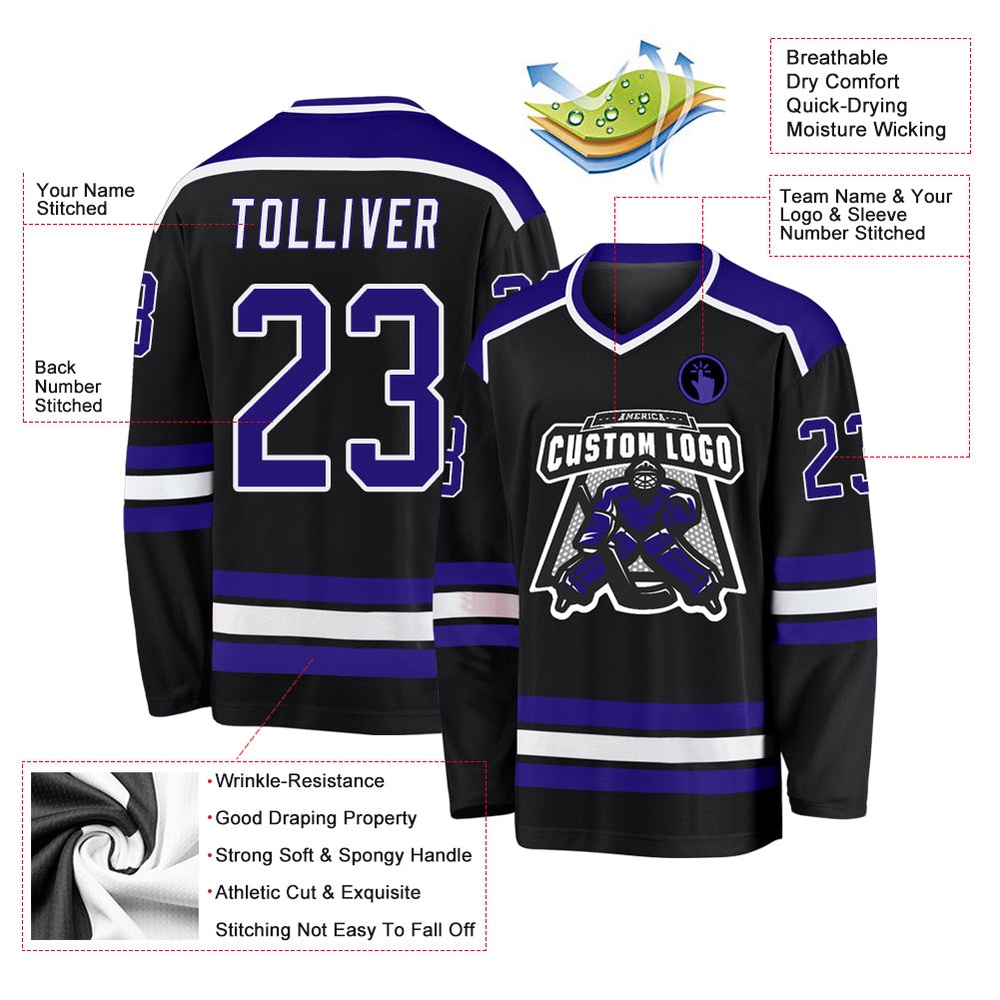 Custom Black Dark Purple White Hockey Jersey, New Hockey Jersey, Personali Sport Team Jersey Shirt