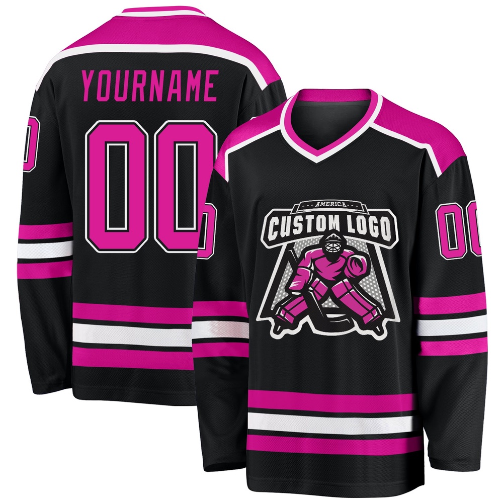 Custom Black Deep Pink White Hockey Jersey, New Hockey Jersey, Personali Sport Team Jersey Shirt