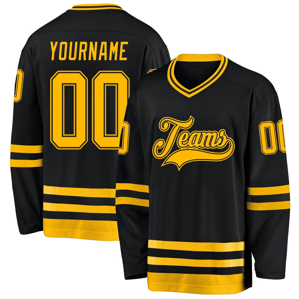 Custom Black Gold Hockey Jersey, New Hockey Jersey, Personali Sport Team Jersey Shirt