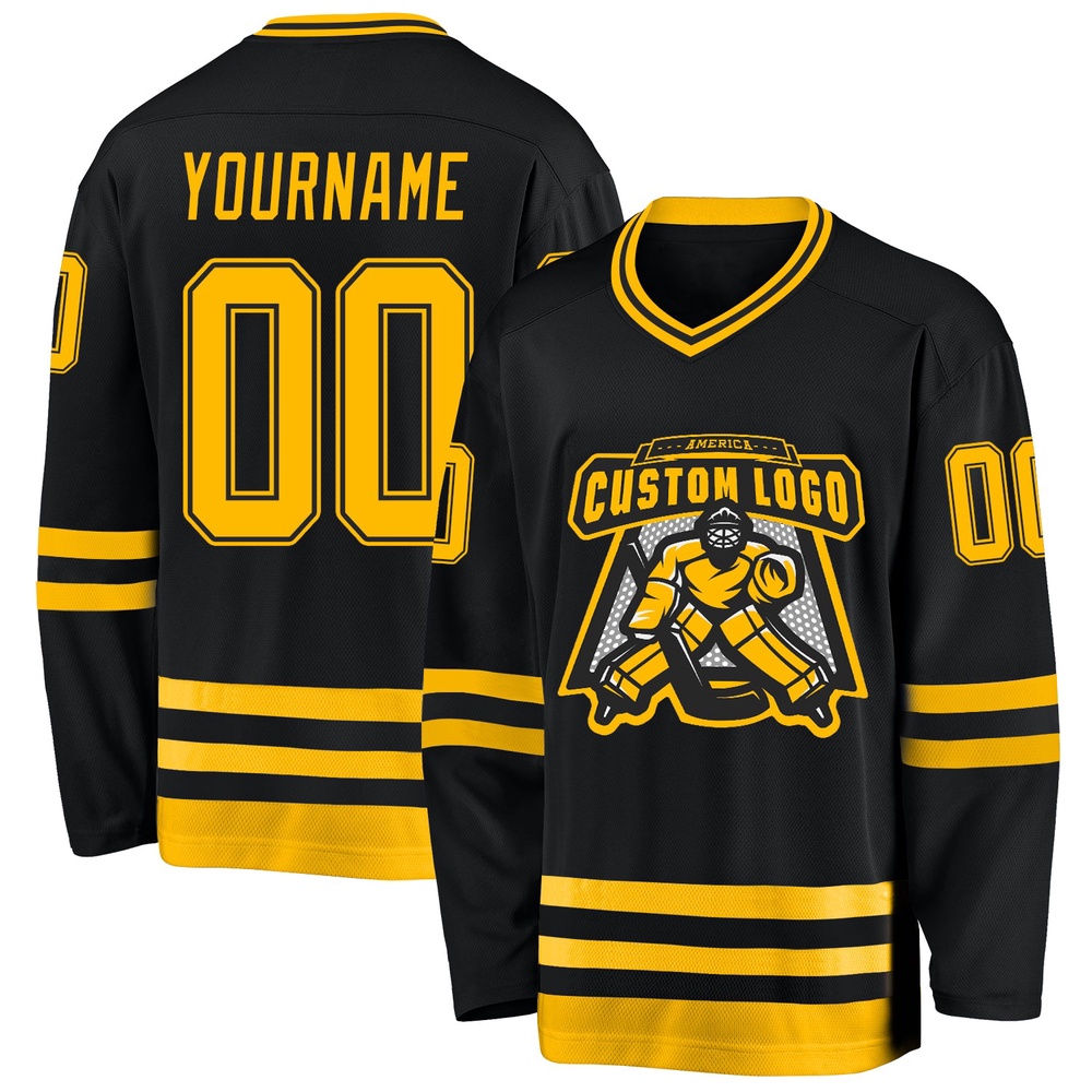 Custom Black Gold Hockey Jersey, New Hockey Jersey, Personali Sport Team Jersey Shirt