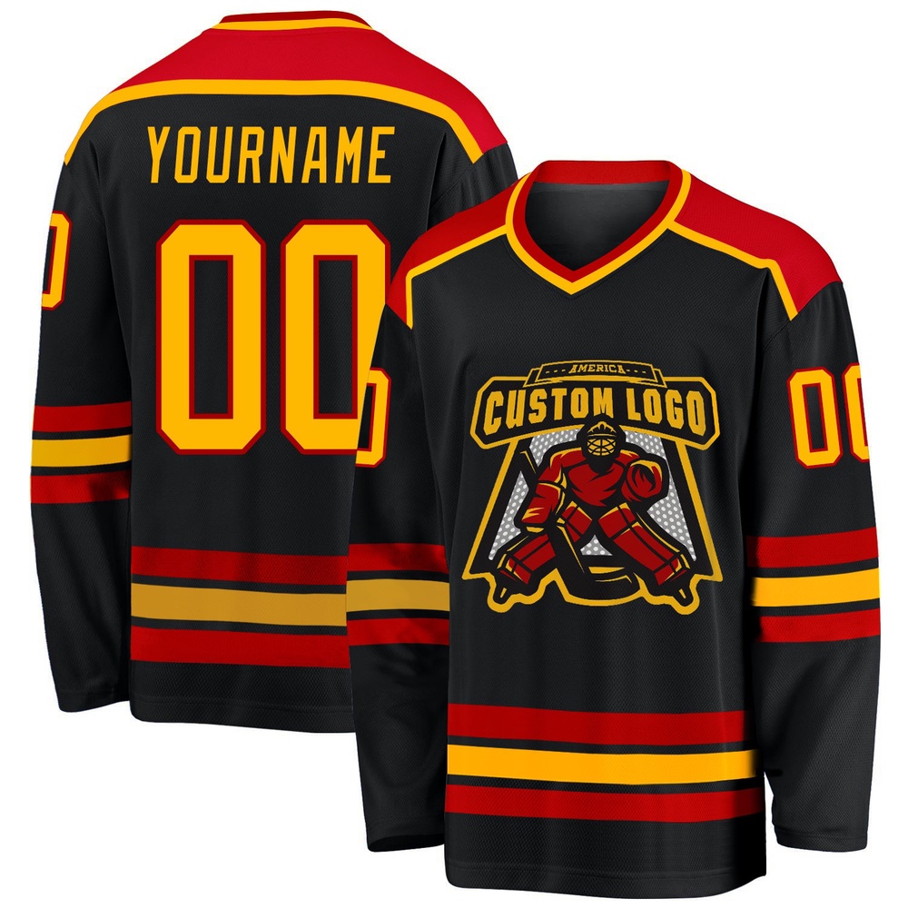 Custom Black Gold Red Hockey Jersey, New Hockey Jersey, Personali Sport Team Jersey Shirt